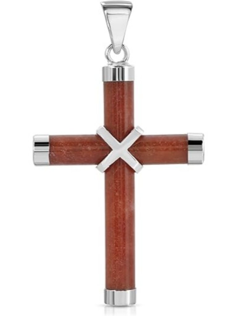 Red Jade Sterling Silver Jade Cross Pendant Necklace
